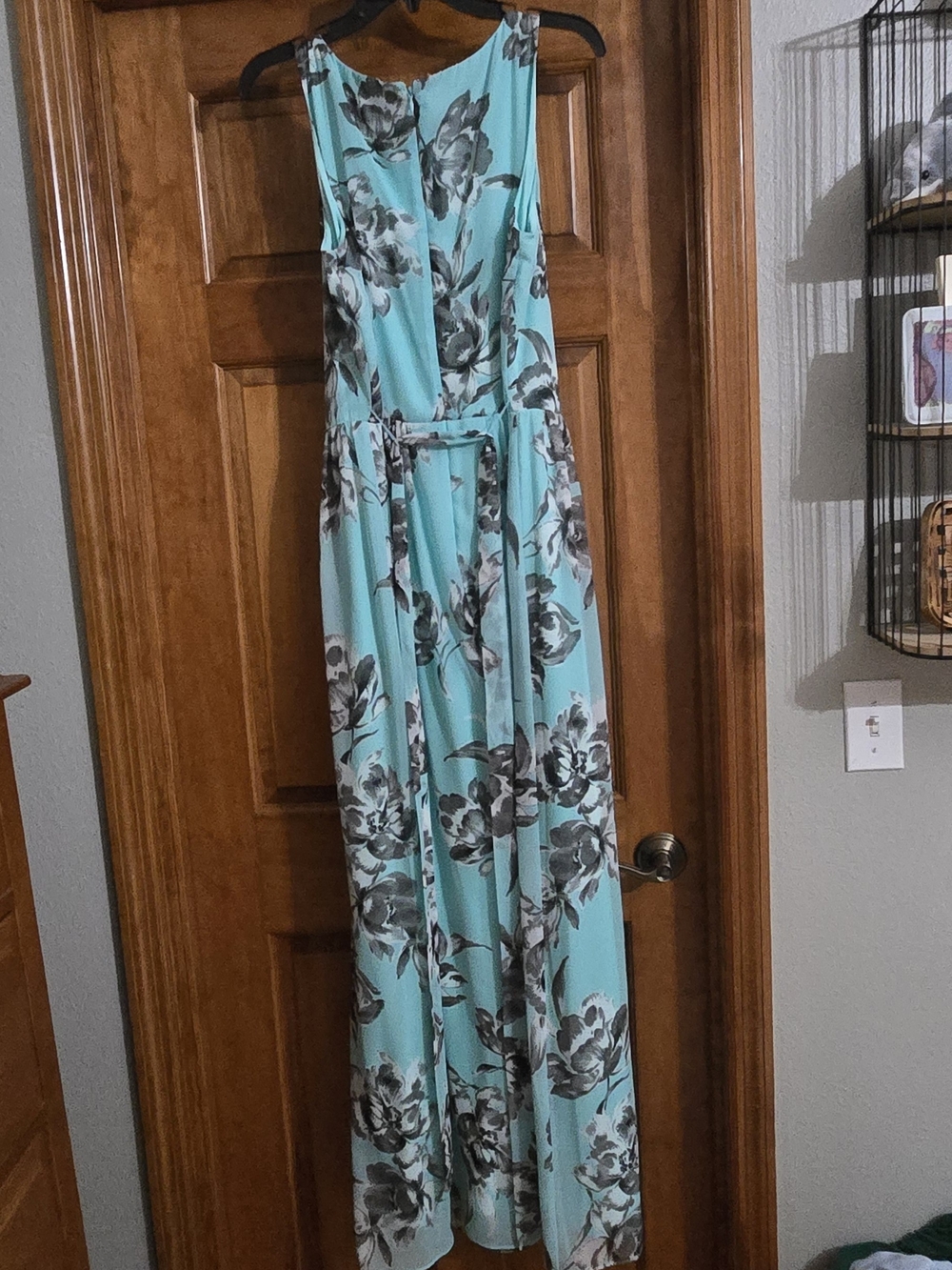 Aqua Floral Sleeveless Maxi Dress with Waist Tie
